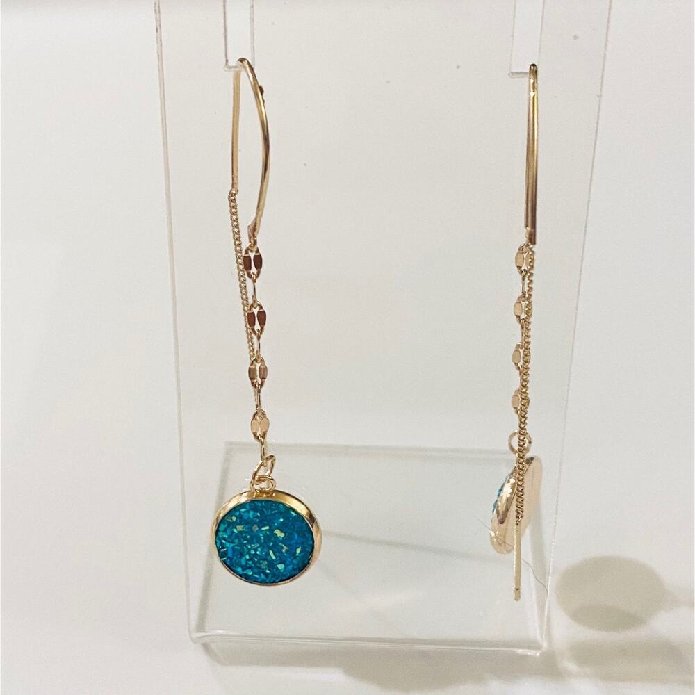 Druzy Thread Gold Chain Dangle Earrings